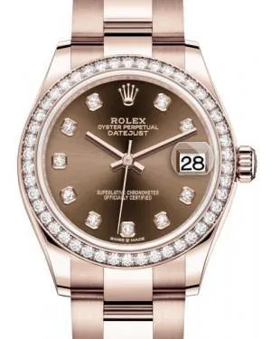 Rolex Datejust 31MM Lady Midsize Rose Gold Chocolate Diamond Dial & Diamond Bezel Oyster Bracelet 278285RBR - NEW