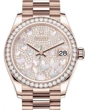 Rolex Datejust 31MM Lady Midsize Rose Gold Diamond Pave Mother of Pearl Butterfly Dial & Diamond Bezel President Bracelet 278285RBR - NEW