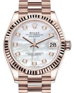 Rolex Datejust 31MM Lady Midsize Rose Gold White Mother of Pearl Diamond Dial & Fluted Bezel President Bracelet 278275 - NEW