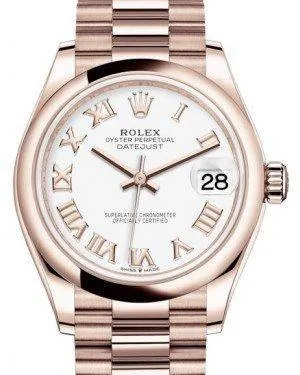 Rolex Datejust 31MM Lady Midsize Rose Gold White Roman Dial & Smooth Domed Bezel President Bracelet 278245 - NEW