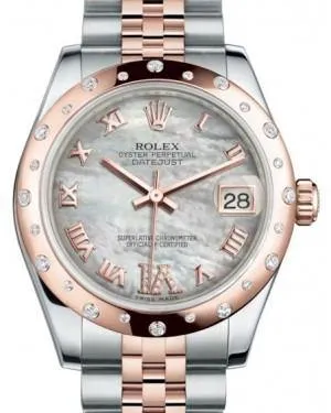 Rolex Datejust 31MM Lady Midsize Rose Gold/Steel White Mother of Pearl Roman Diamond VI Dial & Diamond Set Domed Bezel Jubilee Bracelet 178341 - NEW