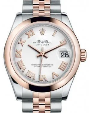 Rolex Datejust 31MM Lady Midsize Rose Gold/Steel White Roman Dial & Smooth Domed Bezel Jubilee Bracelet 178241 - NEW