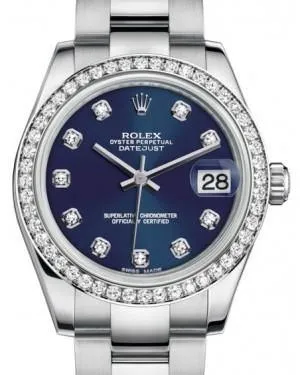 Rolex Datejust 31MM Lady Midsize White Gold/Steel Blue Diamond Dial & Diamond Bezel Oyster Bracelet 178384 - NEW