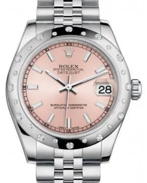 Rolex Datejust 31MM Lady Midsize White Gold/Steel Pink Index Dial & Diamond Set Domed Bezel Jubilee Bracelet 178344 - NEW