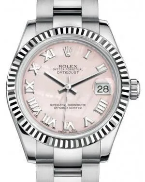 Rolex Datejust 31mm Lady Midsize White Gold/Steel Pink Mother of Pearl Roman Dial & Fluted Bezel Oyster Bracelet 178274 - NEW