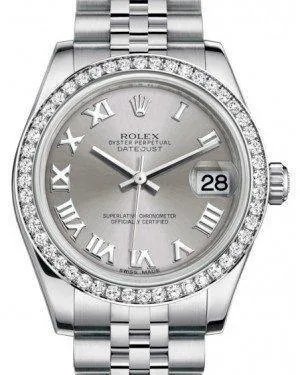 Rolex Datejust 31mm Lady Midsize White Gold/Steel Rhodium Roman Dial & Diamond Bezel Jubilee Bracelet 178384 - NEW
