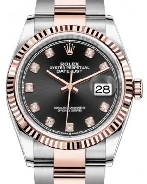 Rolex Datejust 36 Rose Gold/Steel Black Diamond Dial & Fluted Bezel Oyster Bracelet 126231