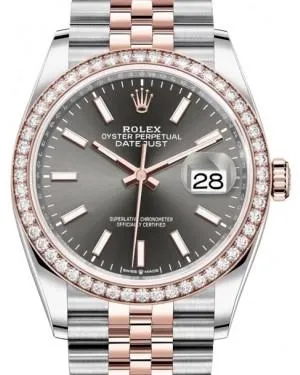 Rolex Datejust 36 Rose Gold/Steel Dark Rhodium Index Dial & Diamond Bezel Jubilee Bracelet 126281RBR