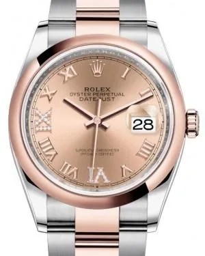 Rolex Datejust 36 Rose Gold/Steel Rose Roman Diamond VI Dial & Domed Bezel Oyster Bracelet 126201