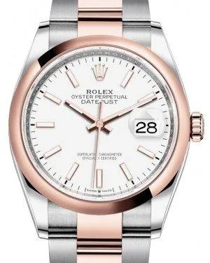 Rolex Datejust 36 Rose Gold/Steel White Index Dial & Domed Bezel Oyster Bracelet 126201