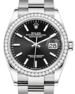 Rolex Datejust 36 White Gold/Steel Black Index Dial & Diamond Bezel Oyster Bracelet 126284RBR