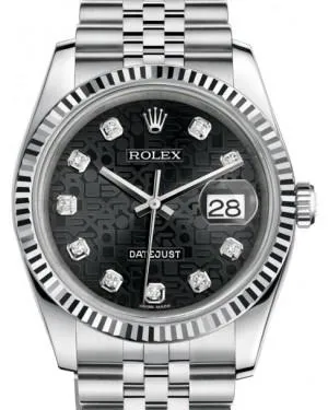 Rolex Datejust 36 White Gold/Steel Black Jubilee Diamond Dial & Fluted Bezel Jubilee Bracelet 116234
