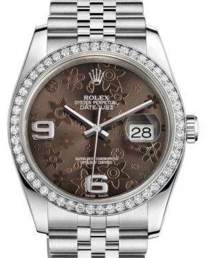 Rolex Datejust 36 White Gold/Steel Bronze Floral Motif Arabic Dial & Diamond Bezel Jubilee Bracelet 116244