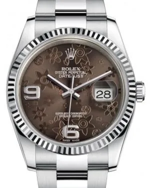 Rolex Datejust 36 White Gold/Steel Bronze Floral Motif Arabic Dial & Fluted Bezel Oyster Bracelet 116234