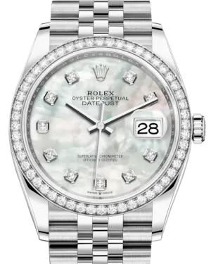 Rolex Datejust 36 White Gold/Steel White Mother of Pearl Diamond Dial & Diamond Bezel Jubilee Bracelet 126284RBR