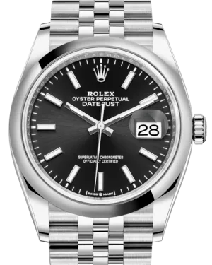 Rolex Datejust 36MM Stainless Steel Black Index Dial & Smooth Domed Bezel Jubilee Bracelet 126200 - NEW