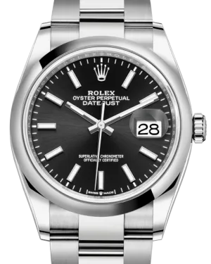 Rolex Datejust 36MM Stainless Steel Black Index Dial & Smooth Domed Bezel Oyster Bracelet 126200 - NEW