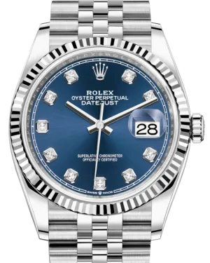 Rolex Datejust 36mm White Gold/Steel Blue Diamond Dial & Fluted Bezel Jubilee Bracelet 126234 - NEW