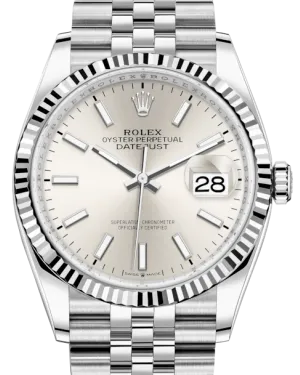 Rolex Datejust 36mm White Gold/Steel Silver Index Dial & Fluted Bezel Jubilee Bracelet 126234 - NEW