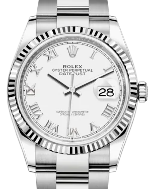 Rolex Datejust 36mm White Gold/Steel White Roman Dial & Fluted Bezel Oyster Bracelet 126234 - NEW