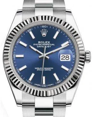 Rolex Datejust 41 White Gold/Steel Blue Index Dial Fluted Bezel Oyster Bracelet 126334 -  New