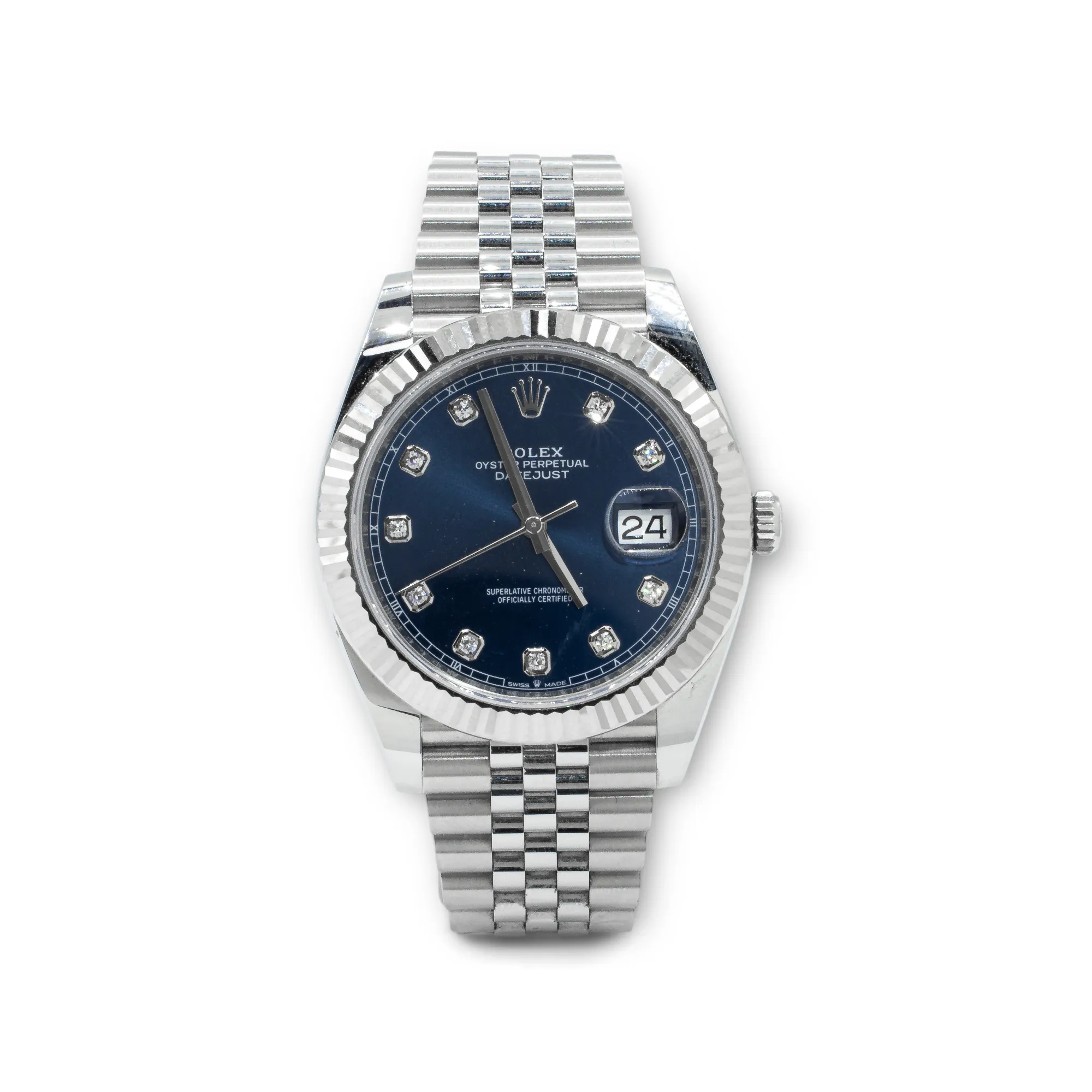Rolex Datejust 41MM Blue Diamond Steel Diamond Dial and White Gold Jubilee Watch 126334