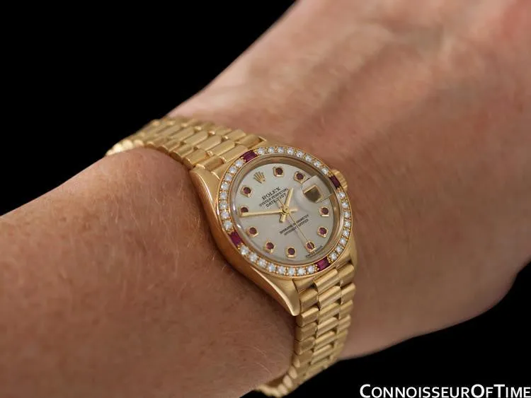 Rolex Ladies President Datejust Crown Collection, Ref. 79068 - 18K Gold & Factory Diamonds & Rubies