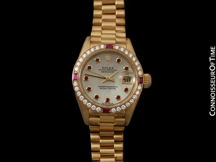 Rolex Ladies President Datejust Crown Collection, Ref. 79068 - 18K Gold & Factory Diamonds & Rubies