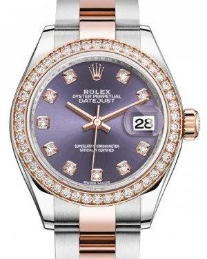 Rolex Lady Datejust 28 Rose Gold/Steel Aubergine Diamond Dial & Diamond Bezel Oyster Bracelet 279381RBR