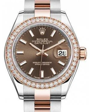 Rolex Lady Datejust 28 Rose Gold/Steel Chocolate Index Dial & Diamond Bezel Oyster Bracelet 279381RBR