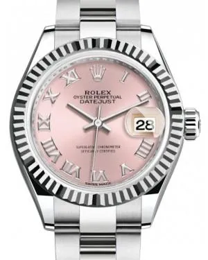 Rolex Lady Datejust 28 White Gold/Steel Pink Roman Dial & Fluted Bezel Oyster Bracelet 279174