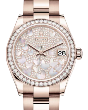 Rolex Lady-Datejust 31 Rose Gold Mother of Pearl Butterfly Diamond Paved Dial & Diamond Bezel Oyster Bracelet 278285RBR