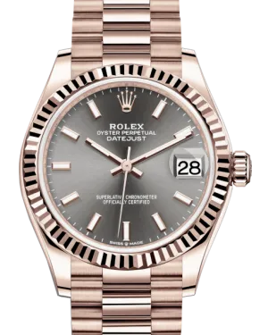 Rolex Lady-Datejust 31 Rose Gold Rhodium Index Dial & Fluted Bezel President Bracelet 278275