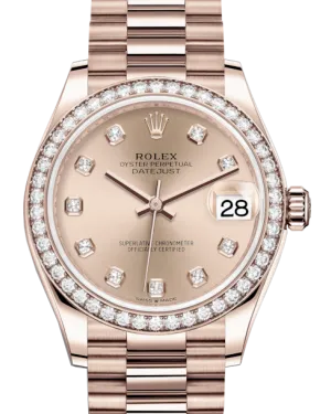 Rolex Lady-Datejust 31 Rose Gold Rose Diamond Dial & Diamond Bezel President Bracelet 278285RBR