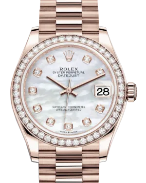 Rolex Lady-Datejust 31 Rose Gold White Mother of Pearl Diamond Dial & Diamond Bezel President Bracelet 278285RBR