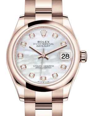 Rolex Lady-Datejust 31 Rose Gold White Mother of Pearl Diamond Dial & Smooth Domed Bezel Oyster Bracelet 278245