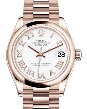 Rolex Lady-Datejust 31 Rose Gold White Roman Dial & Smooth Domed Bezel President Bracelet 278245