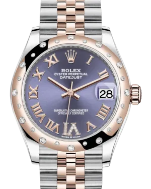 Rolex Lady-Datejust 31 Rose Gold/Steel Aubergine Roman Diamond VI Dial & Domed Set with Diamonds Bezel Jubilee Bracelet 278341RBR