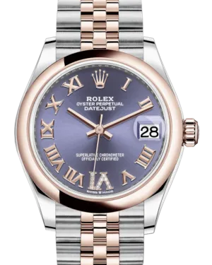 Rolex Lady-Datejust 31 Rose Gold/Steel Aubergine Roman Diamond VI Dial & Smooth Domed Bezel Jubilee Bracelet 278241