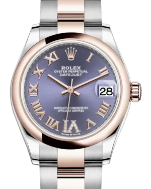 Rolex Lady-Datejust 31 Rose Gold/Steel Aubergine Roman Diamond VI Dial & Smooth Domed Bezel Oyster Bracelet 278241