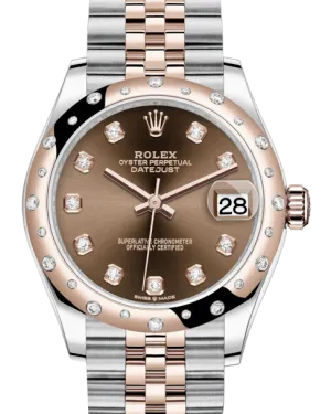 Rolex Lady-Datejust 31 Rose Gold/Steel Chocolate Diamond Dial & Domed Set with Diamonds Bezel Jubilee Bracelet 278341RBR