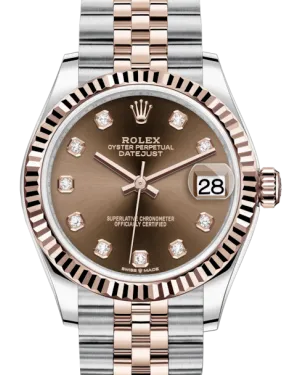 Rolex Lady-Datejust 31 Rose Gold/Steel Chocolate Diamond Dial & Fluted Bezel Jubilee Bracelet 278271