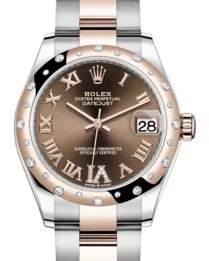 Rolex Lady-Datejust 31 Rose Gold/Steel Chocolate Roman Diamond VI Dial & Domed Set with Diamonds Bezel Oyster Bracelet 278341RBR