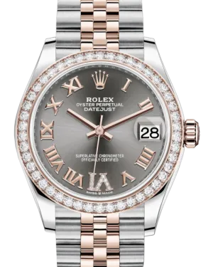 Rolex Lady-Datejust 31 Rose Gold/Steel Rhodium Roman Diamond VI Dial & Diamond Bezel Jubilee Bracelet 278381RBR