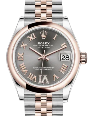 Rolex Lady-Datejust 31 Rose Gold/Steel Rhodium Roman Diamond VI Dial & Smooth Domed Bezel Jubilee Bracelet 278241