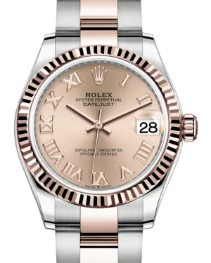Rolex Lady-Datejust 31 Rose Gold/Steel Rose Roman Dial & Fluted Bezel Oyster Bracelet 278271 - NEW