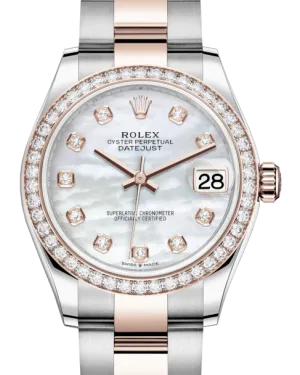 Rolex Lady-Datejust 31 Rose Gold/Steel White Mother of Pearl Diamond Dial & Diamond Bezel Oyster Bracelet 278381RBR