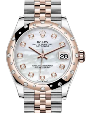 Rolex Lady-Datejust 31 Rose Gold/Steel White Mother of Pearl Diamond Dial & Domed Set with Diamonds Bezel Jubilee Bracelet 278341RBR