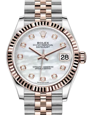 Rolex Lady-Datejust 31 Rose Gold/Steel White Mother of Pearl Diamond Dial & Fluted Bezel Jubilee Bracelet 278271