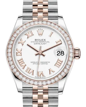 Rolex Lady-Datejust 31 Rose Gold/Steel White Roman Dial & Diamond Bezel Jubilee Bracelet 278381RBR